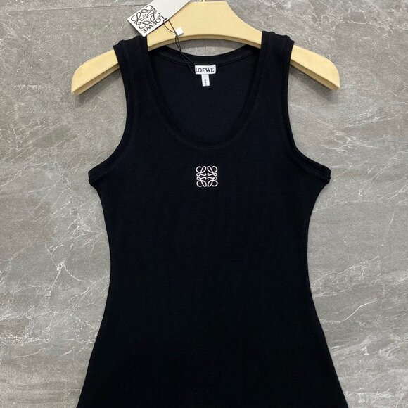 Loewe Tops - LOEWE Cropped embroidered ribbed stretch-cotton jersey tank